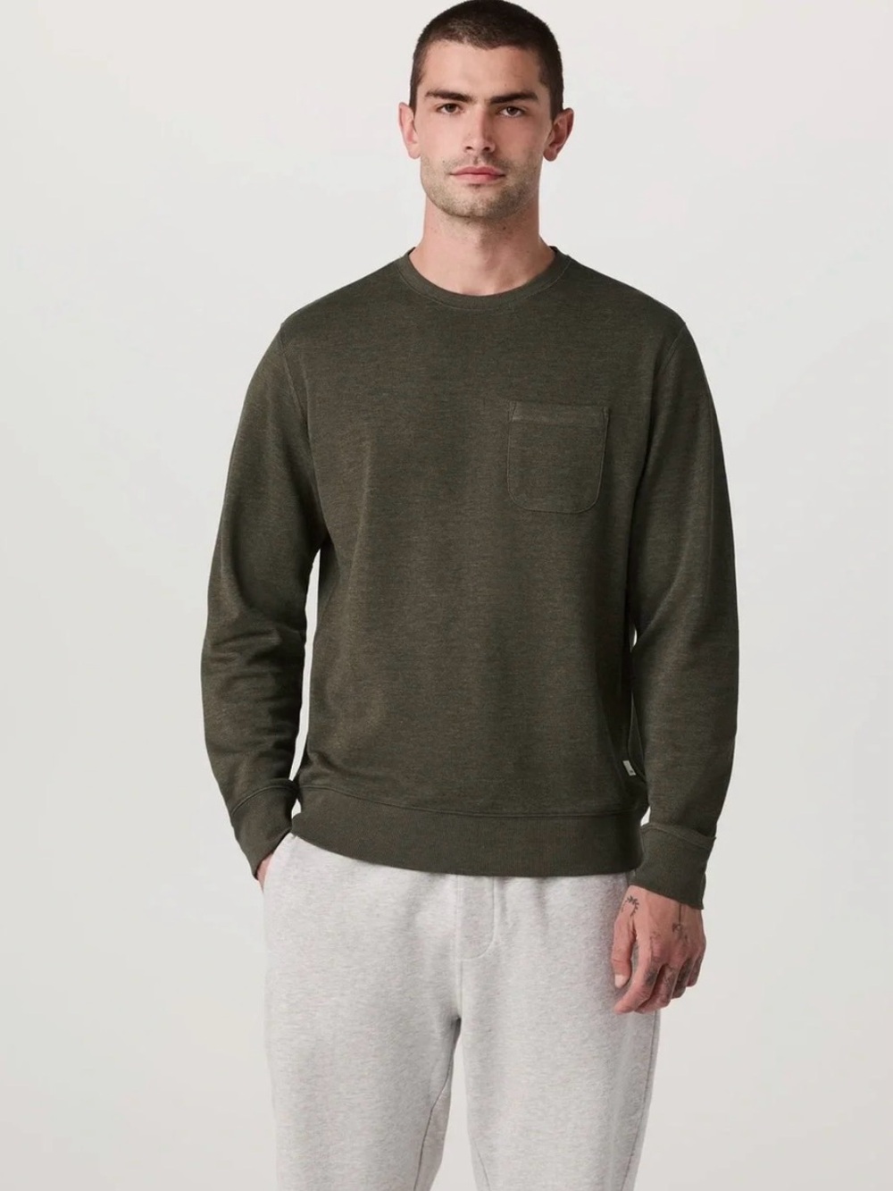 Vuori Men's Jeffreys 2.0 Crew Neck Pullover Olive Heather
